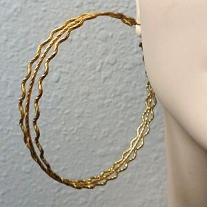 Huge Hoops 4" Round Goldtone Textured Open Work Vintage